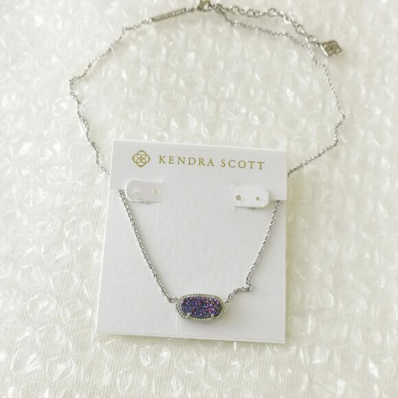 ❤️ Kendra Scott Elisa Silver Multicolor Drusy Necklace ❤️ - Picture 2 of 3